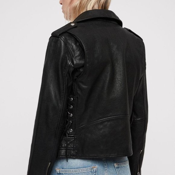 AllSaints Sarana Leather Biker Jacket, Black, Size 0 - Picture 2 of 7
